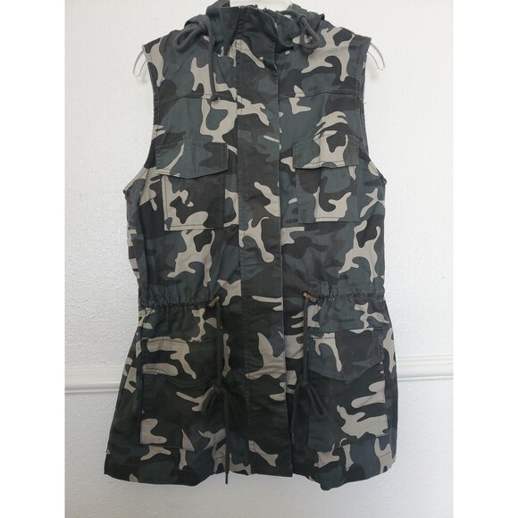 Active USA Womens Vest Small Camo Pockets Hooded Drawstring Waist Sleeveless - Picture 1 of 16